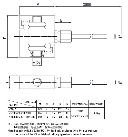 Mini célula de la carga de compresión de la tensión del acero inoxidable para la escala de tolva 5N a 2000N