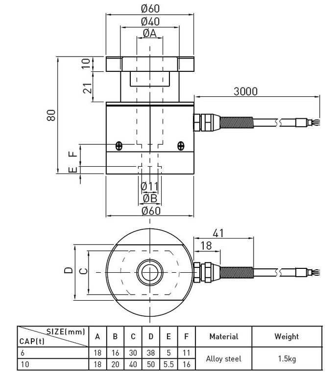 Célula de carga compresiva del indicador de tensión del transductor que pesa 10t para el tanque