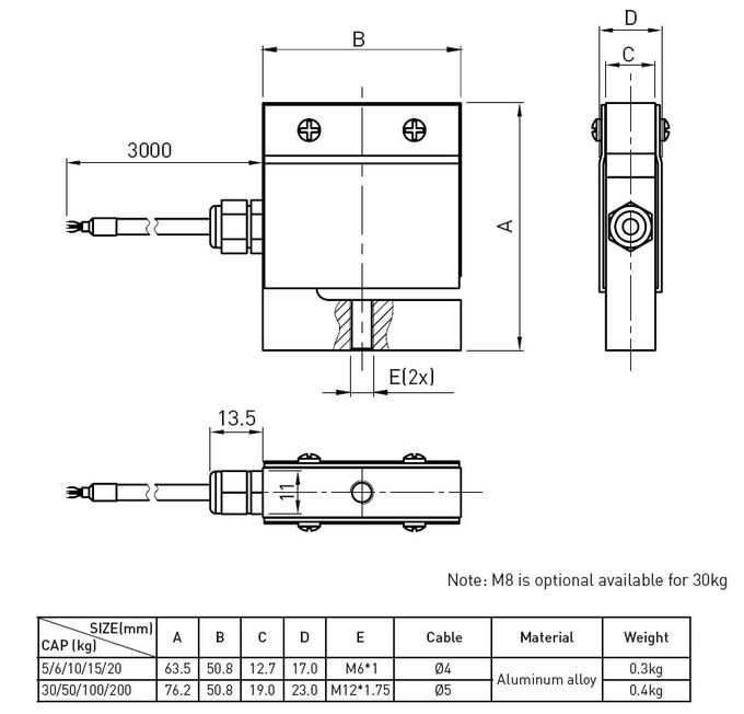S-Haz miniatura de la célula de la carga de compresión de la tensión, sensores de aluminio de la célula de carga