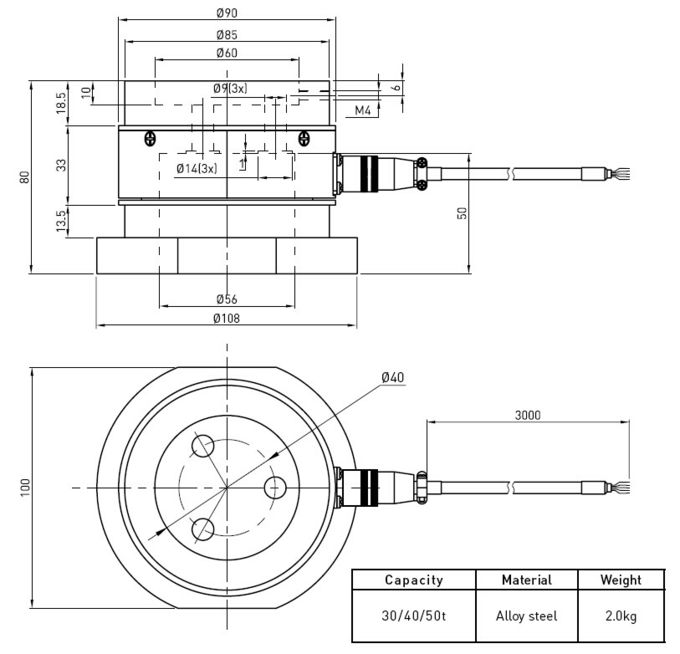 Sensor miniatura de la compresión de la célula de carga del indicador de tensión del acero de aleación 30t a 50t