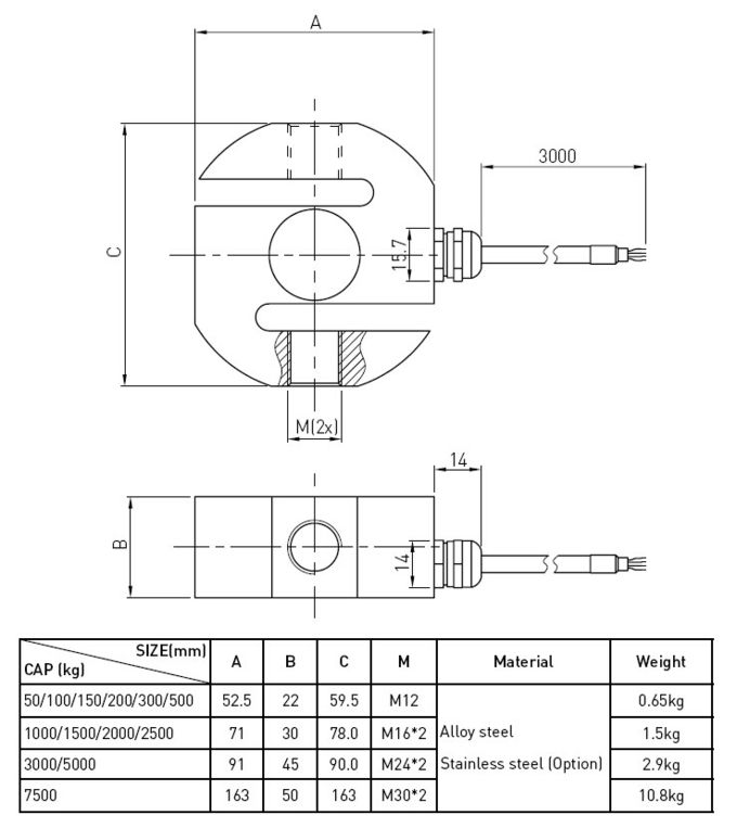 Célula de la carga de compresión de la tensión de la alta precisión para el pesaje de la escala/del tanque de la grúa