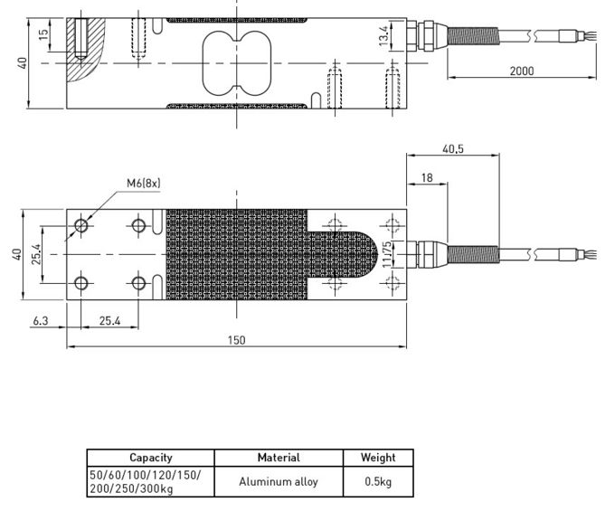 Célula de carga monopunto portátil de la escala de plataforma 50kg 100kg, tipo paralelo del haz