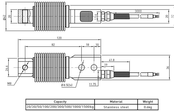 Tipo de doblez industrial portátil capacidad 50kg 100kg de la compresión del haz de la célula de carga